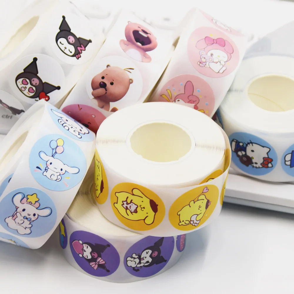 Cute Cartoon Student Roll Stickers Kromani&My Melody Sealed Label Bottle Sealed Cute Children's Kindergarten Reward Commendation