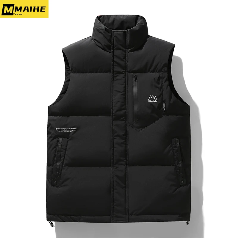 2023 Winter short down jacket men's sleeveless vest jacket K-Pop clothing neutral white duck down vest outdoor camping warm coat