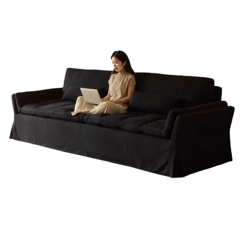 French retro wind wabi-sabi wind sub-cotton and linen sofa living room small apartment can be fully dismantled and washed