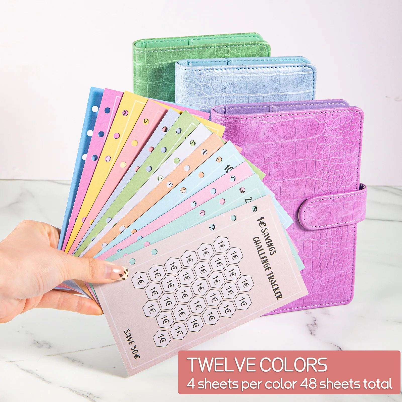 6‑Hole A6 Envelopes 48Pcs, 52 Week Money Saving Challenge, 30 Days Budget Tracker Euro Dollar Cash Saving Budget Planner Cards