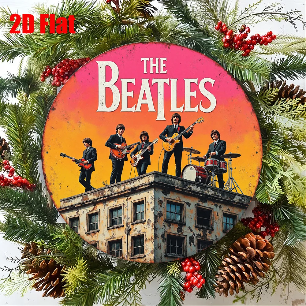 2D Flat, 1pc 8x8in/20x20cm 2D Flat Round Sign,  Vintage Plaque,  Band Music Rock Theme Decorative Sign, Suitable for Living Room