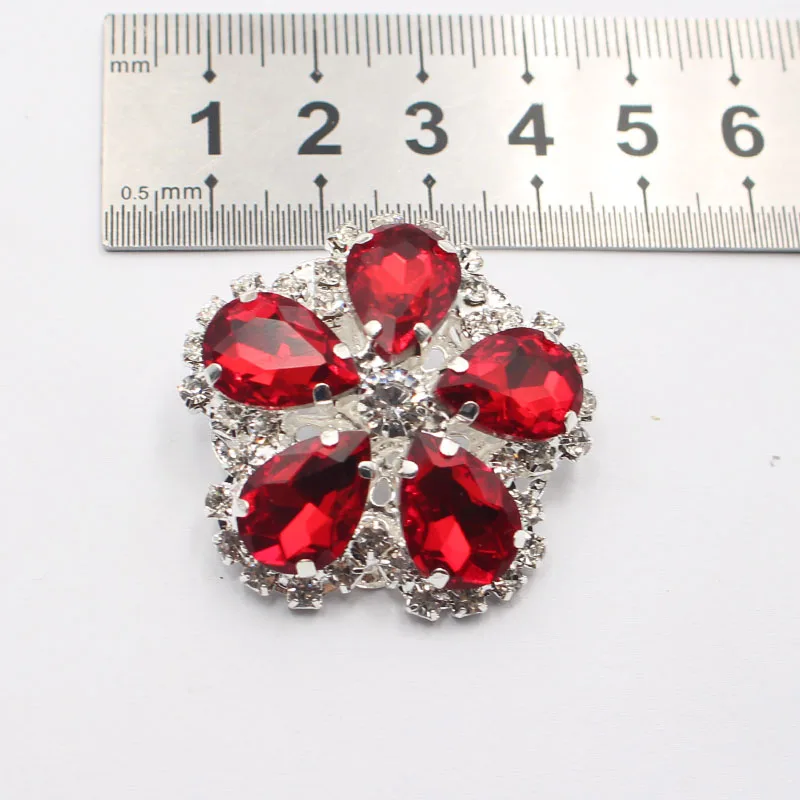 LKERAN 5-piece 37mm Handle Sewing Flower Shaped Diamond Button Clothing DIY Wedding Metal Handicraft Decoration Accessories