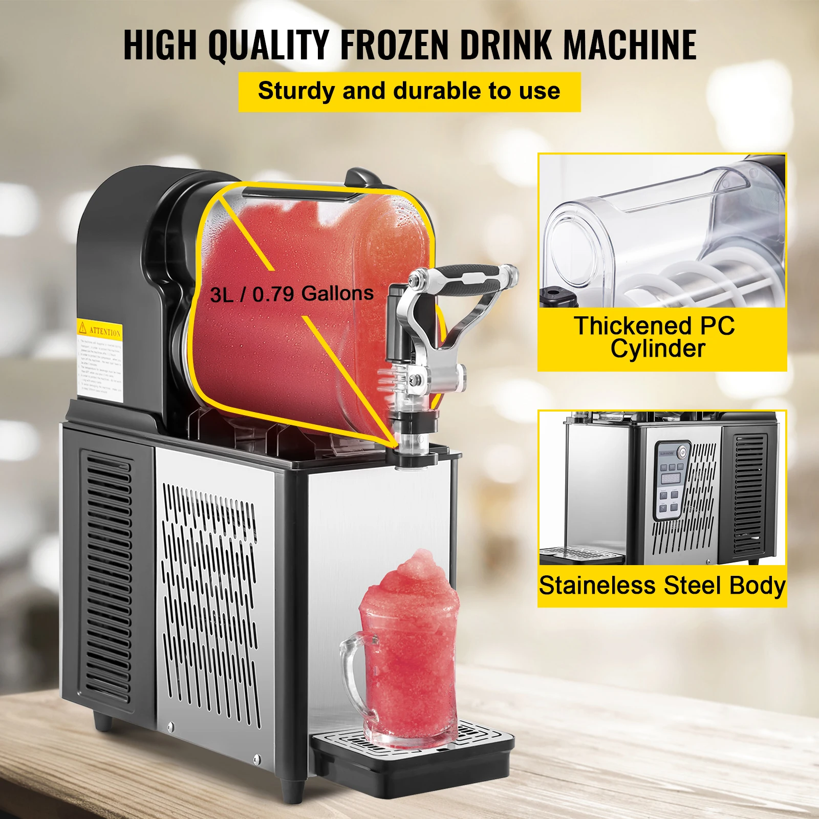 SucceBuy 3L Commercial Slushy Machine Single Tank Frozen Drink Machine Stainless Steel Margarita Smoothie Frozen Drink Maker