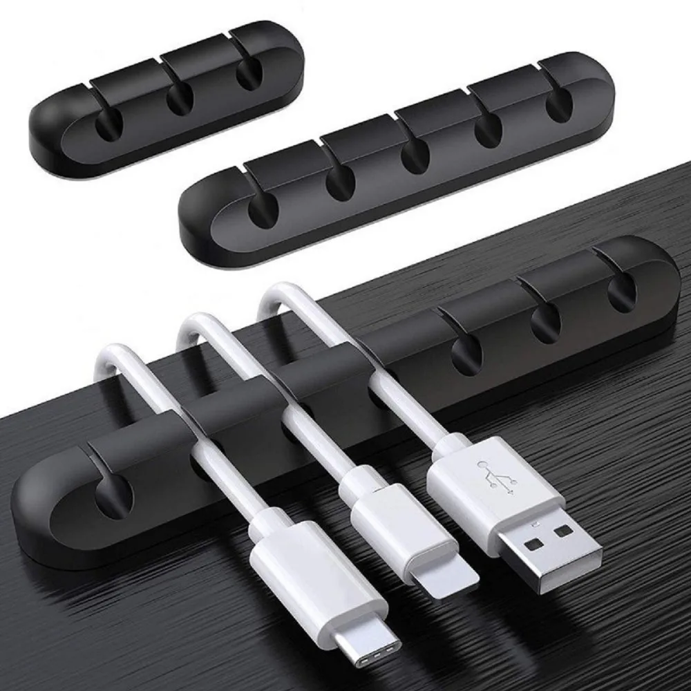 New Black Cable Organizer Flexible Silicone USB Cable Winder Desktop Tidy Management Clips For Mouse Keyboard Earphone Protector