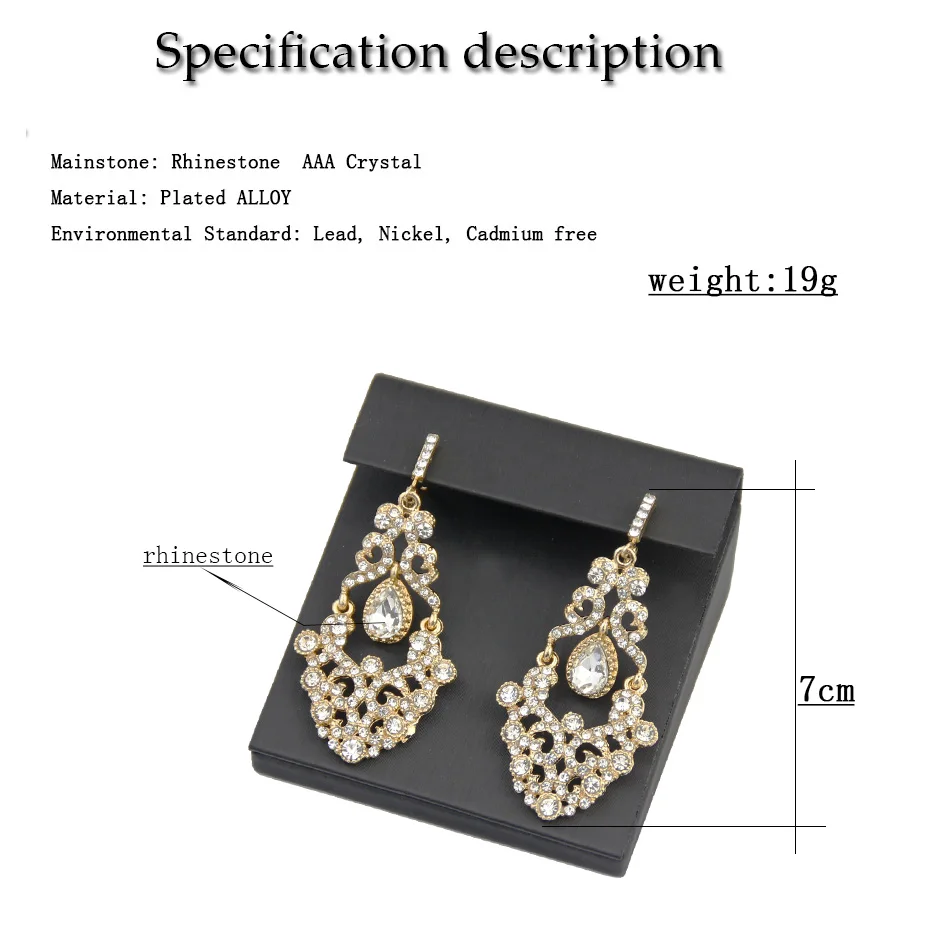 Sunspicems Gold Color Moroccan Crystal Drop Earrings For Women Ethnic Turkish Bride Wedding Jewerly Arabic Dubai Bijoux