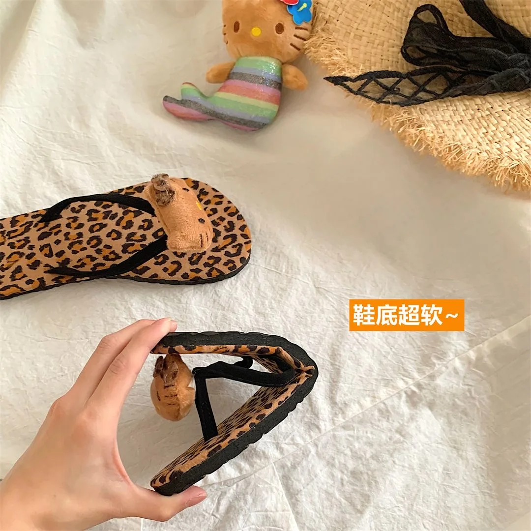 Y2K Sexy Leopard Print Hello Kitty Flip-flops Cool  Charms Beach Slippers Women Summer Outer Slippers Kawaii Aesthetic Gifts