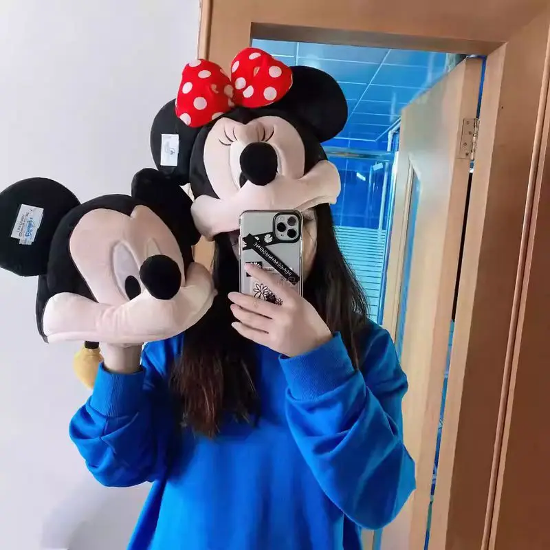 

New Disney Cute Cartoon Mickey Minne Winnie Hat Thickening Keep Warm Ear Protection Cold-Proof Integration Couple Hat Travel Hat