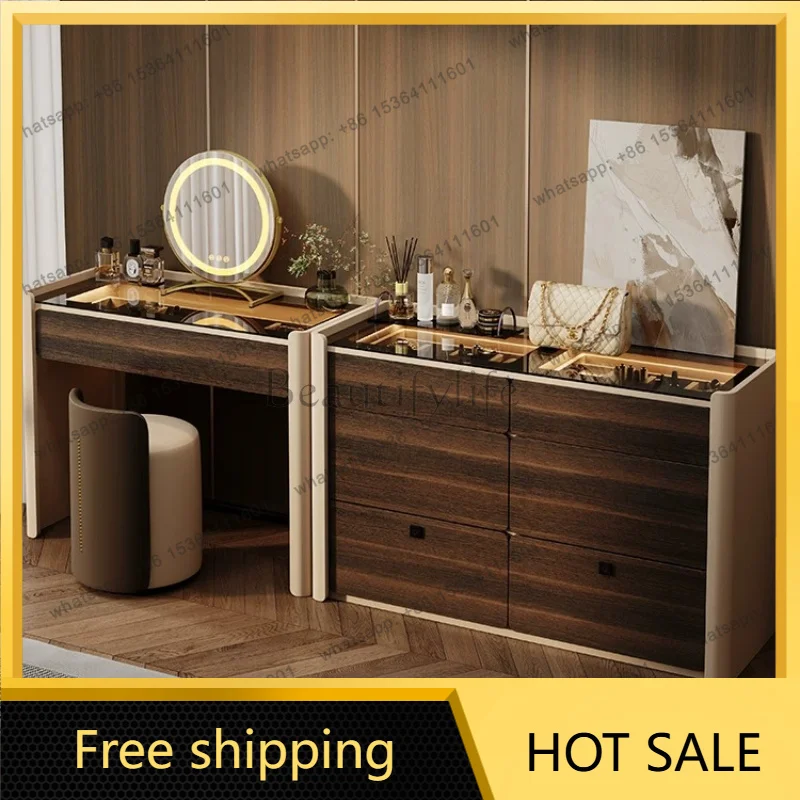 YJ Italian Style Vanity Table with Chest of Drawers Integrated Dressing Desk with Flip Jewelry Storage Makeup Dresser for Bedroo