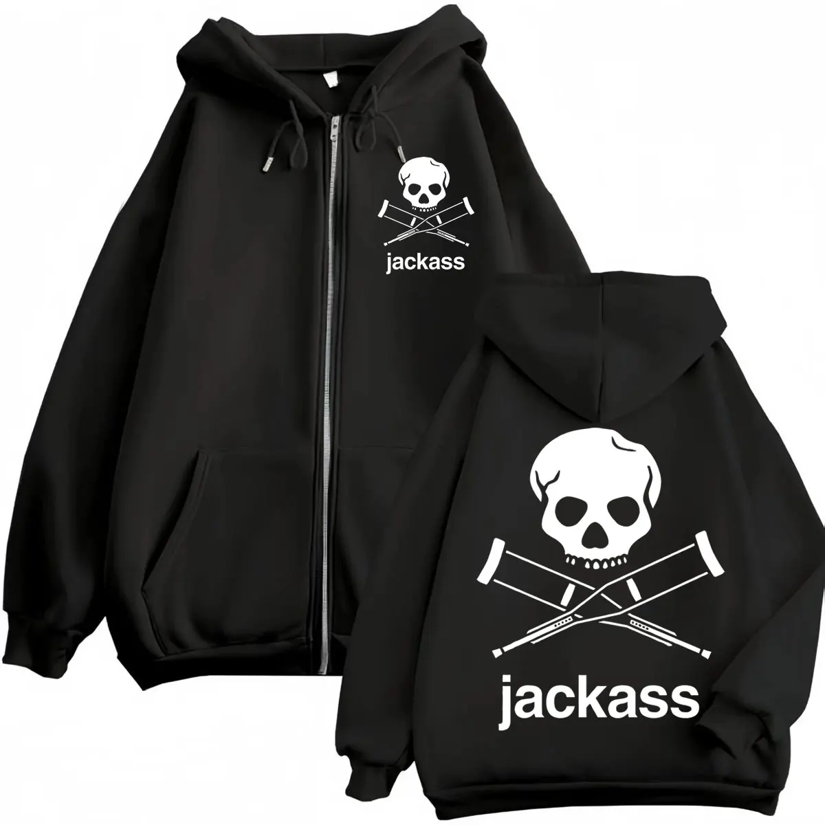 

Jackass Logo Double Sided Print Zipper Hoodie High Quality Fashion Zip Up Hooded Sweatshirt Men Women Casual Oversized Pullovers