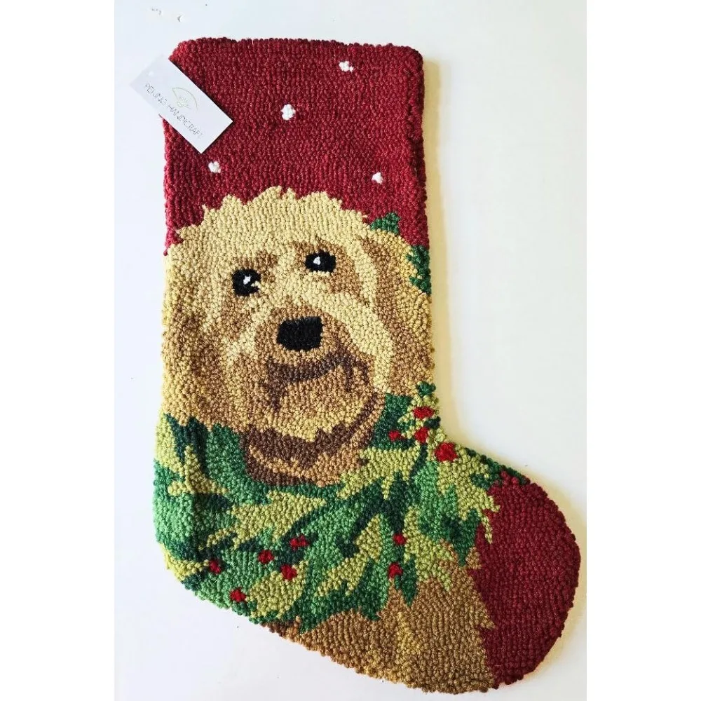 

Dog Hooked Christmas Stocking- Wool 21"