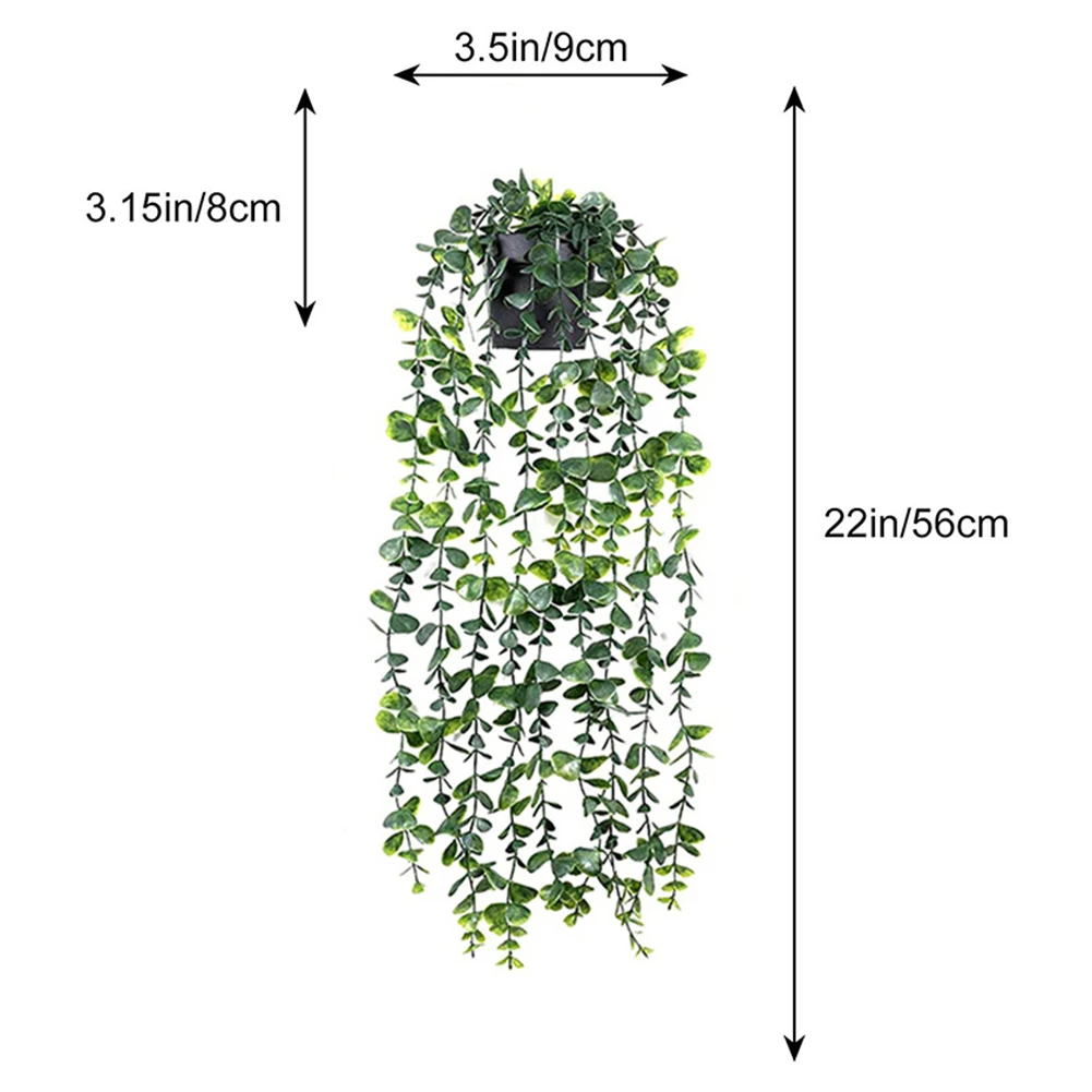 Artificial Eucalyptus Green Vine Plant Wall Hanging Rattan Leaves With Pot Outdoor Garden Home Decor Fake Leaf Green Plant