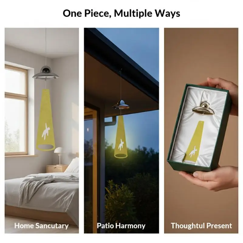 UFO Alien Abduction Wind Chime Waterproof Glowing Shadow Effect Hanging Ornament for Outdoor Indoor Home Decor