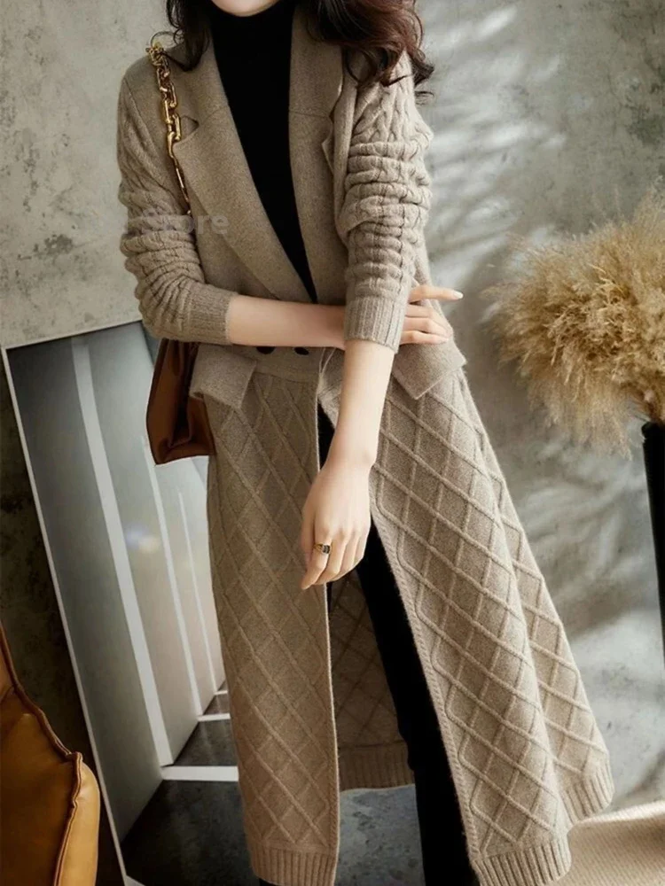 European Long Cashmere Cardigan Female Autumn and Winter New Over-the-knee Slimming Thickened Wool Coat Knitted Sweater N340