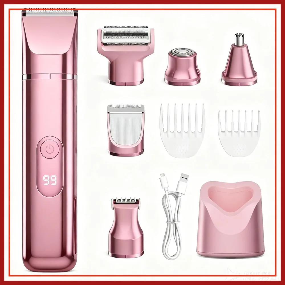 

5-in-1 Electric Bikini Trimmer for Women – IPX7, Painless Dual Blade Razor, USB Recharge, Waterproof Hair Removal
