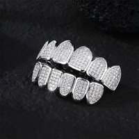 YOUNGX Hip Hop Full Iced Out CZ Stone Teeth Caps Braces Top Bottom Gold Silver Color Shiny Zircon Tooth Grills Body Jewelry
