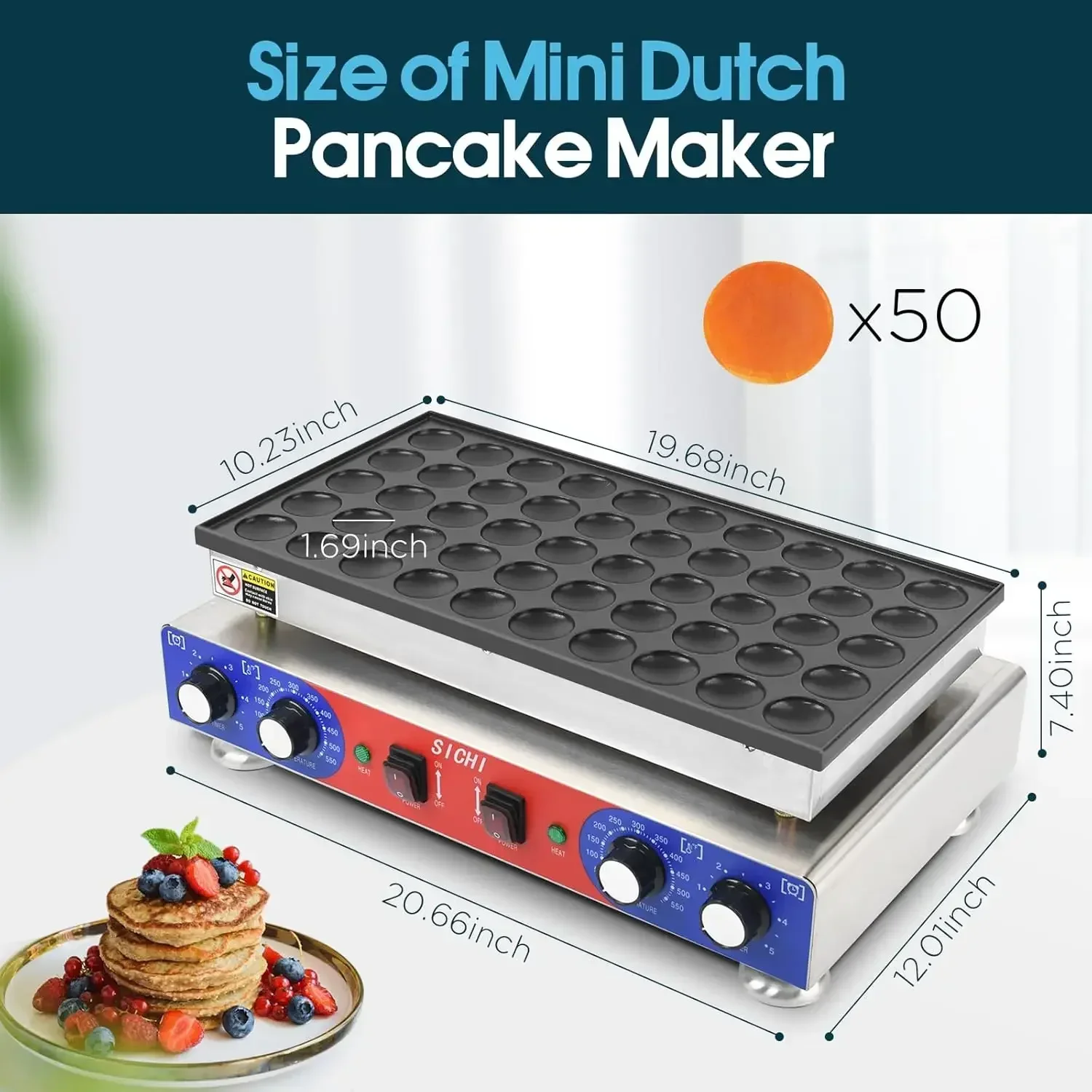 Mini Pancake Maker Machine with 500℉Heating and Timer Control, 50CS Electric Commercial Dutch Pancake Baker with