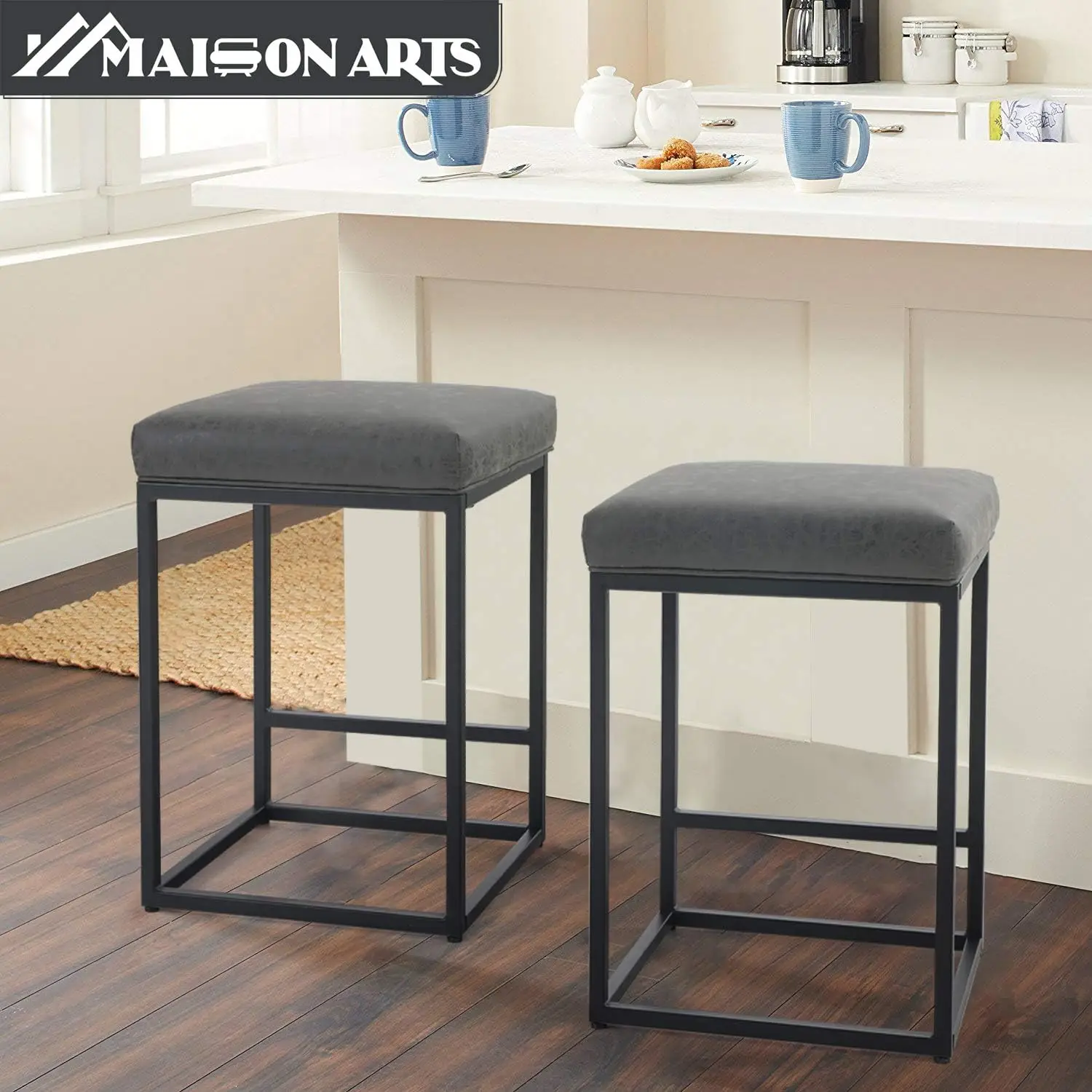 Counter Height 24"  Stool for Kitchen Counter Backless JOMA Barstool Industrial Upholstered Faux Leather Stool Farmhouse Isl