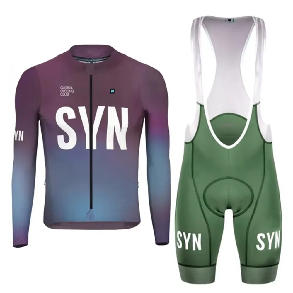 Syn primavera verão equipe de corrida masculina manga longa terno bicicleta vestuário ciclismo pro race team ls camisa e calças bib