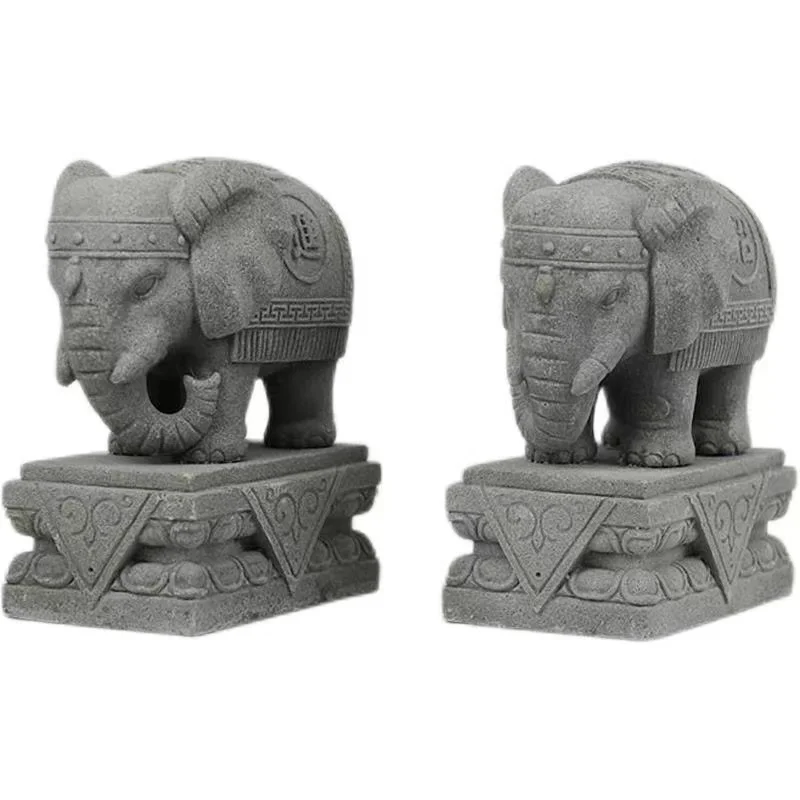 

2pcs Elephant statue sandstone craft home decoration ornaments garden ornaments