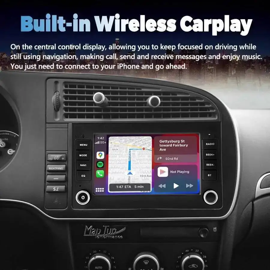 Tela de 7 polegadas android auto para saab 9-3 93 2005-2008 estéreo bluetooth 4g wifi navegação gps carro reprodutor de vídeo multimídia carplay dsp