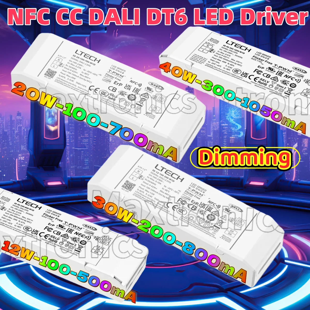 

Драйвер LED LTECH NFC CC DALI DT6 12W/20W/30W/40W, 100-500мА/100-700мА/200-800мА/300-1050мА, диммируемый, трансформатор для освещения