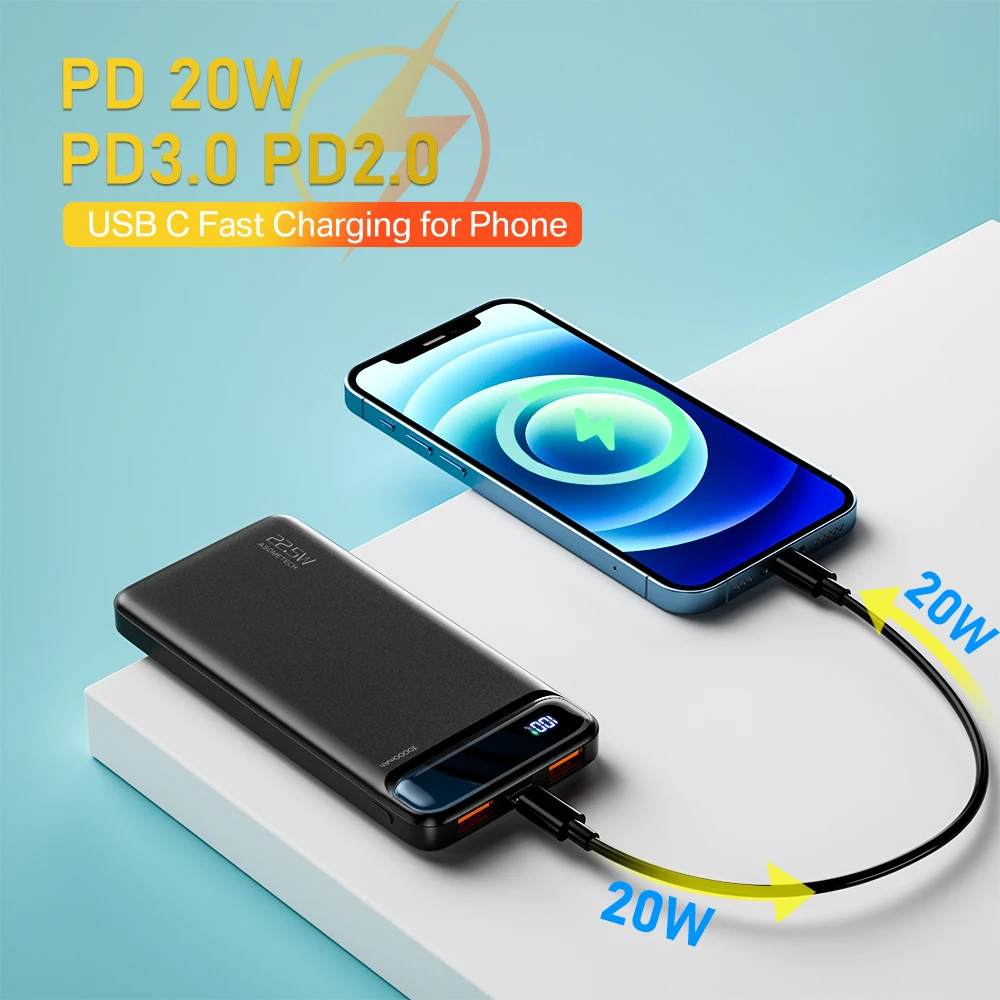 Power Bank 20000mAh Портативное зарядное устройство Poverbank USB Type C PD Быстрая зарядка Powerbank 10000mAh Внешний аккумулятор для iPhone Xiaomi