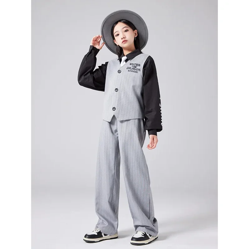 Traje de actuación para niños, traje de escenario para ropa de baile de hip hop, chalecos de baile callejero de Jazz para niños y niñas