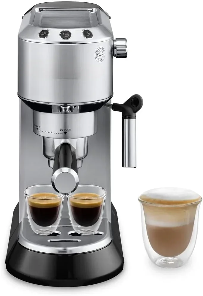 

Coffee and Cappucino Maker with Milk Frother, Metal / Stainless, Compact Design 6 in Wide EC680M, Espresso Machine