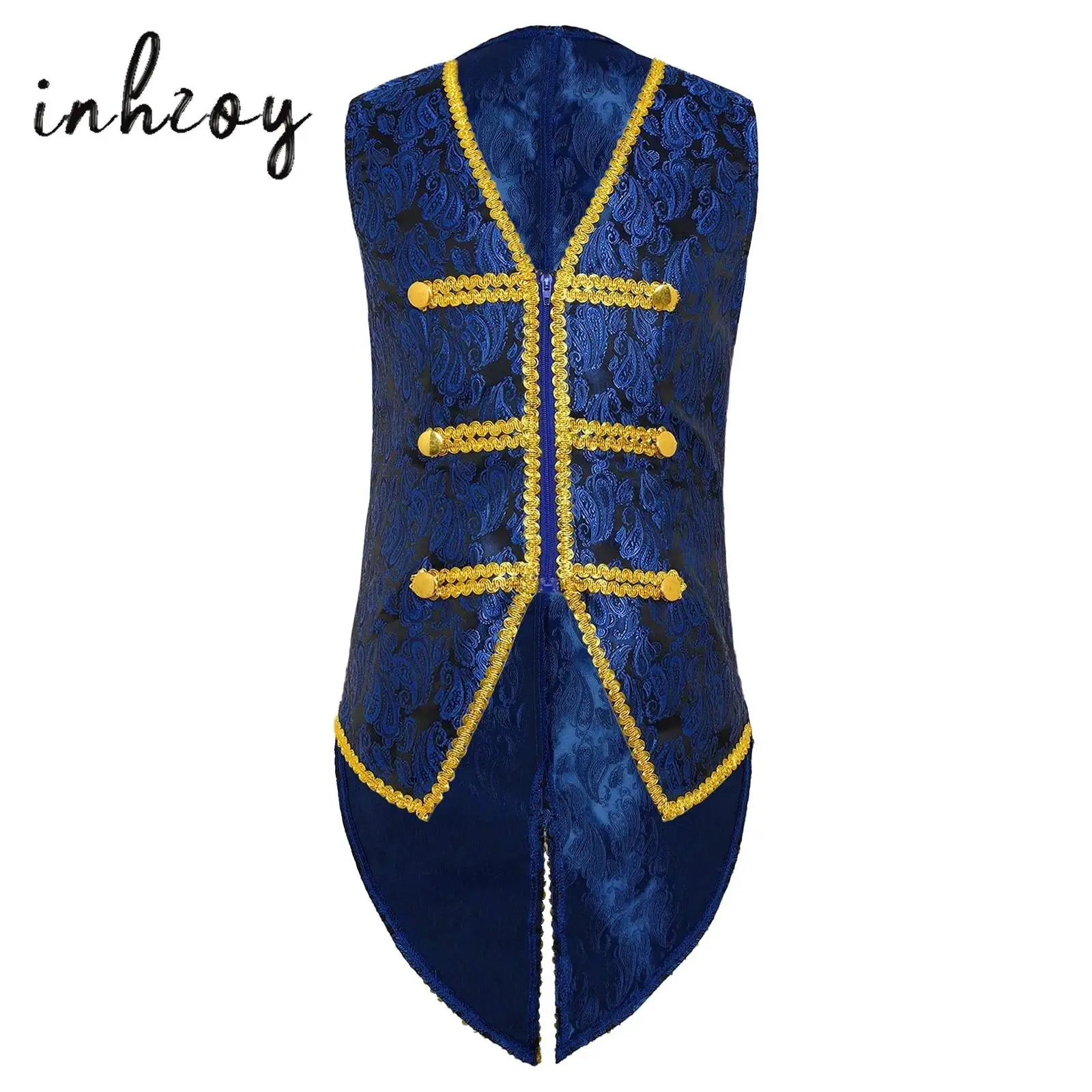 

Halloween Medieval Renaissance Vest Boys Costume Gold Trimming Embroidery Tailcoat Victorian Vintage Waistcoat Steampunk Clothes