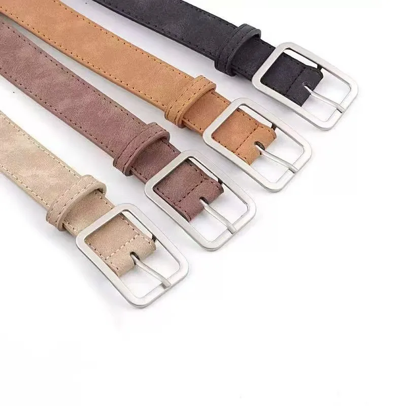 Simple and versatile rectangular buckle imitation leather belt fashion belt retro student men's and women's belt