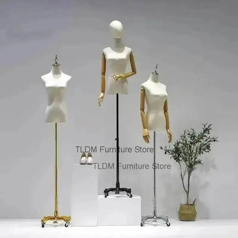 Female Wood Dedicated Women's Mannequins with Solid Clothing Arm Linen Store Body Model Display Stand Mannequins Adjustable w