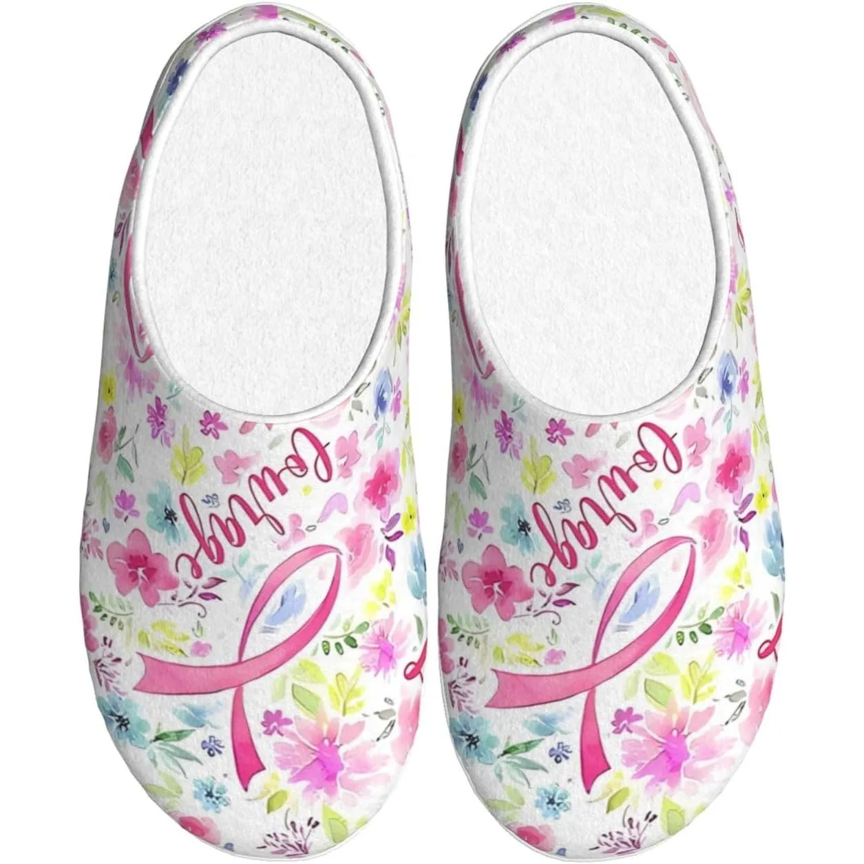 

Breast Cancer Awareness Ribbon Heats Flannel TPR Cotton Non-Slip House Slippers For Women Men