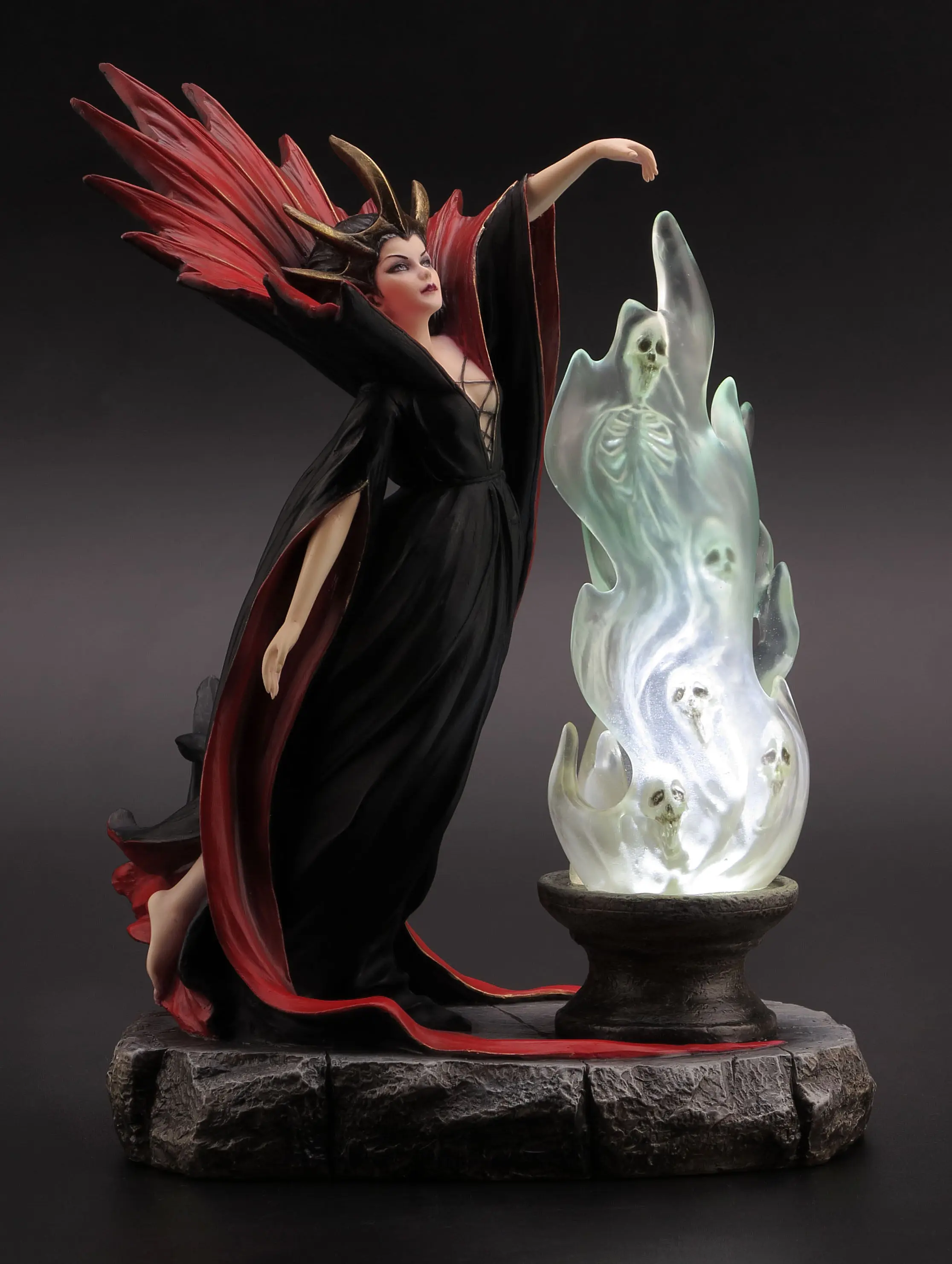 Dark Witch Sorceress Statue Resin Fantasy Mage with Spirit Summoning Figurine Gothic Home Decor Collectible Sculpture Gift