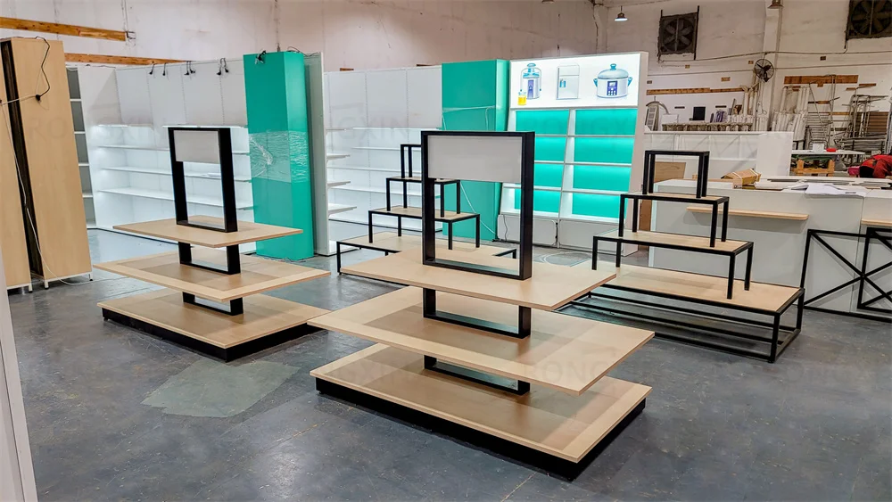 Rak Display Baja Kayu Desain Toko Ritel Kustom, Rak Gondola Supermarket, Tempat Penyimpanan, Rak Penyimpanan Ritel