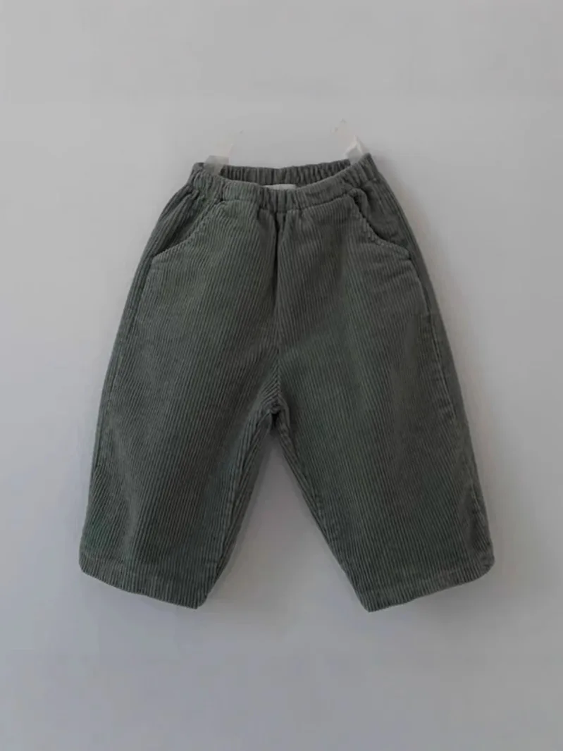 2024 Autumn New Baby Loose Trousers Solid Infant Boy Corduroy Casual Pants Toddler Girl Straight Pants Versatile Baby Clothes