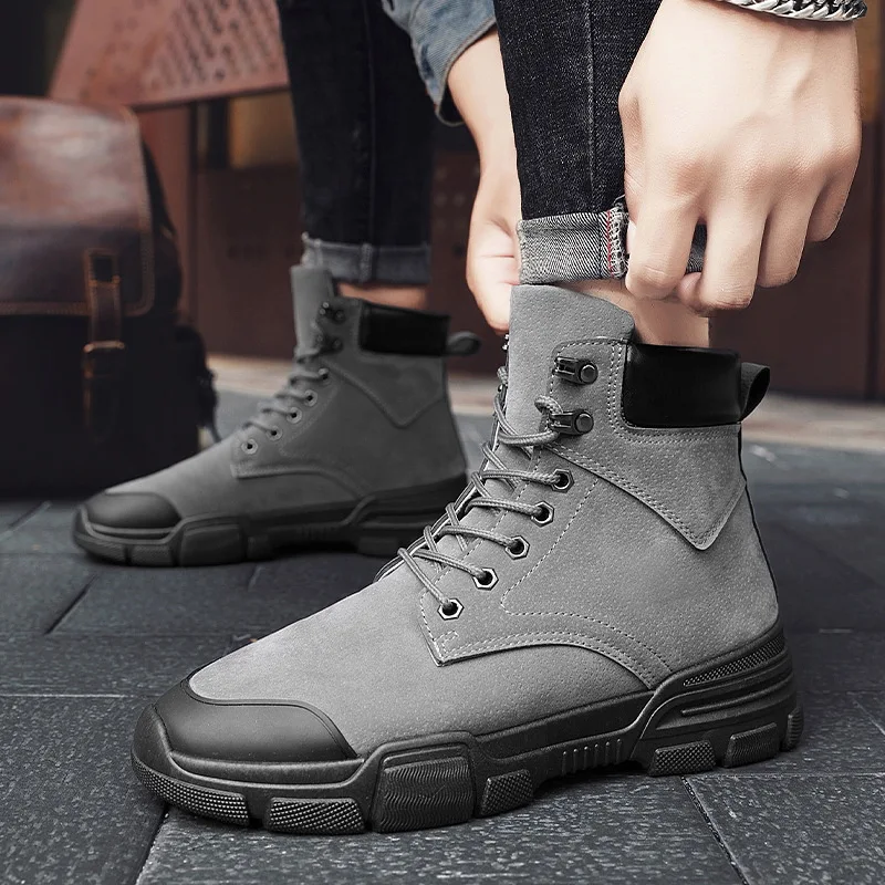 

2023 Botas Men's Boots Winter British Style Men's High-top Tooling Boots Winter Thick-soled Men's Warm Boots Men's Shoes