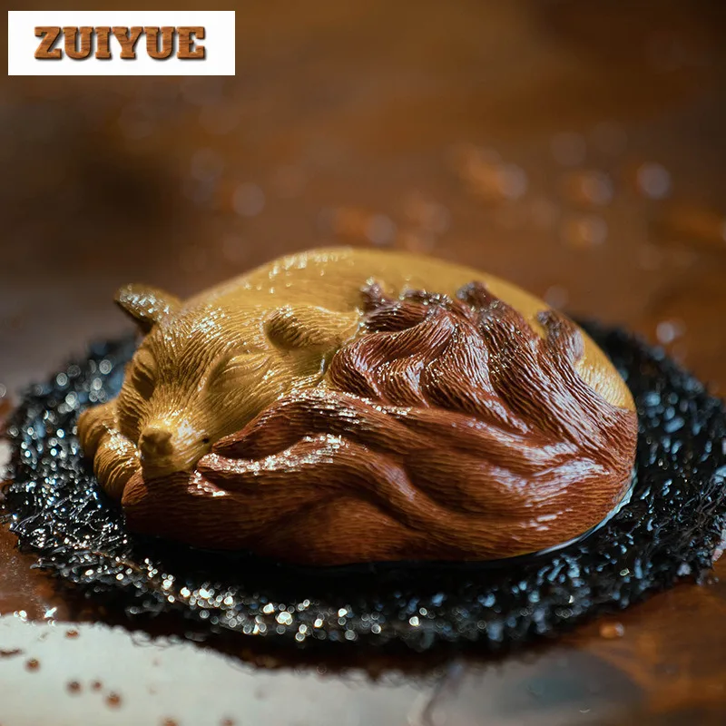 Yixing Zisha Nine-tailed Immortal Fox Tea Pet Traditional Tea Spirit Tea Figurine Play Toys Tea Statue Ornaments Craftsmanship