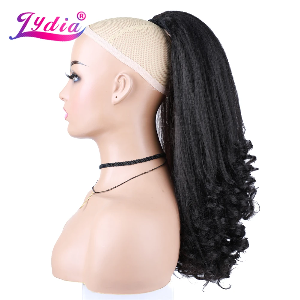 Lydia Tail Dancing Lose lockige synthetische 20" verworrene gerade Haarteile zwei Kunststoffkämme Kordelzug Pferdeschwanz Haarverlängerung schwarz – Detail 4