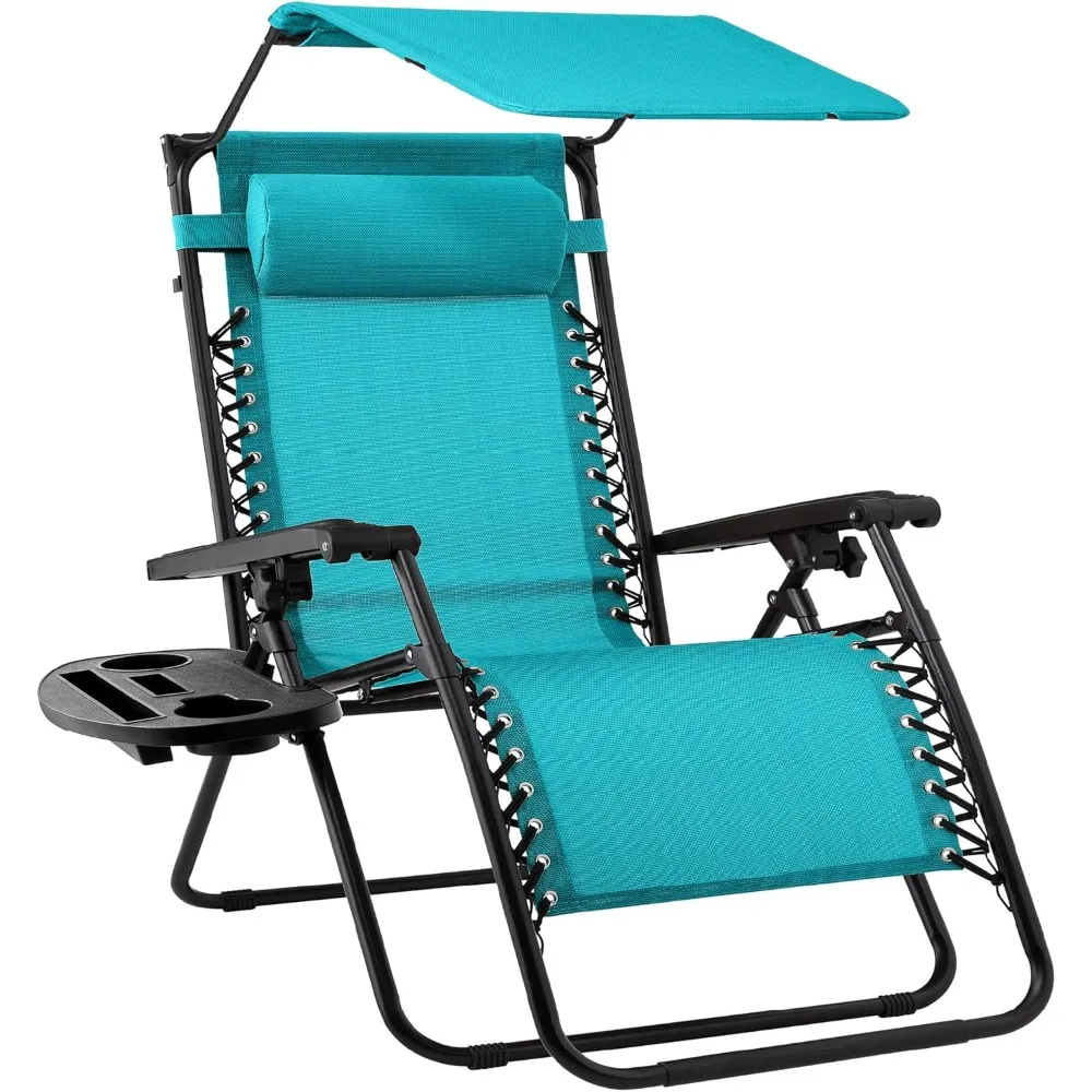 

Folding Zero Gravity Outdoor Recliner Patio Lounge Chair W/Adjustable Canopy Shade, Headrest, Side Accessory Tray,Textilene Mesh