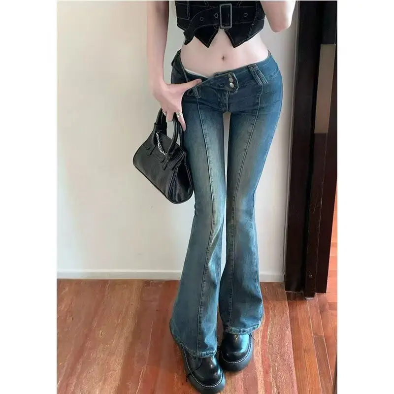 

Джинсы женские с высокой талией, расклешенные, длиной до пола, зауженные, из денима, повседневные, из смесового хлопка и полиэстера