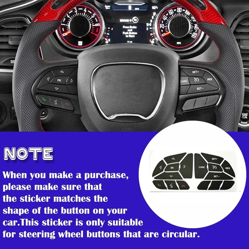 

Наклейка для ремонта кнопок на руле, подходит для Dodge Charger 2016-2022, защита от износа, декоративная наклейка, аксессуары для интерьера.