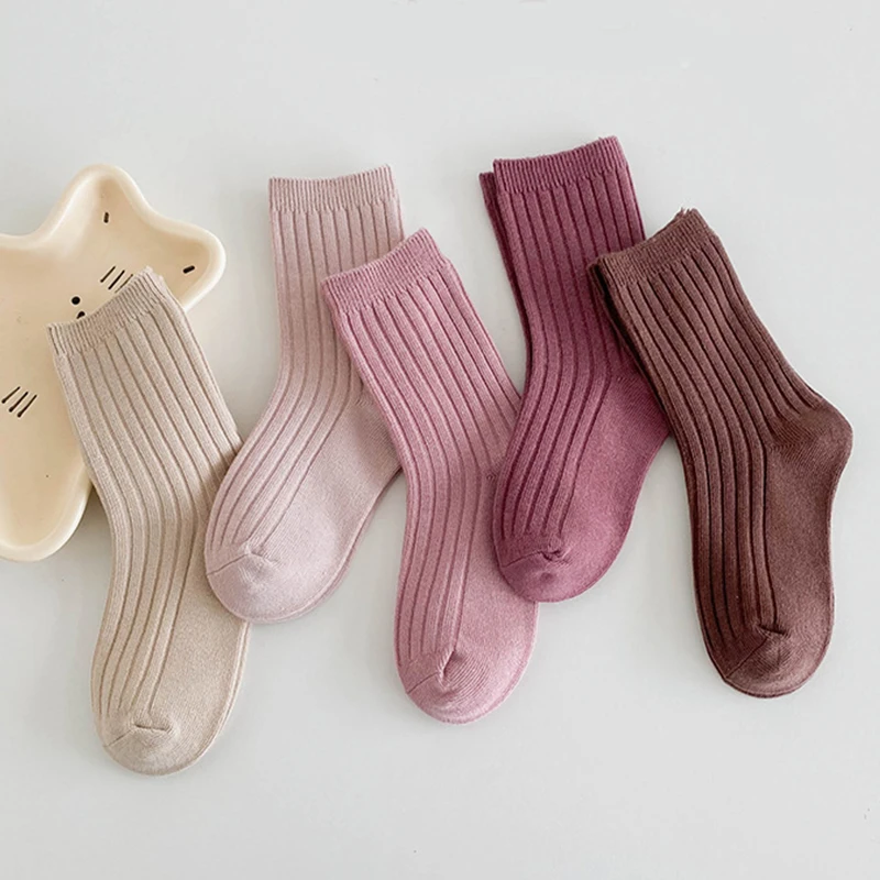 

Solid Color Striped Socks for Baby Boy Girl Autumn Winter Soft Combed Cotton Sock Korean Simple Kids Casual Socks