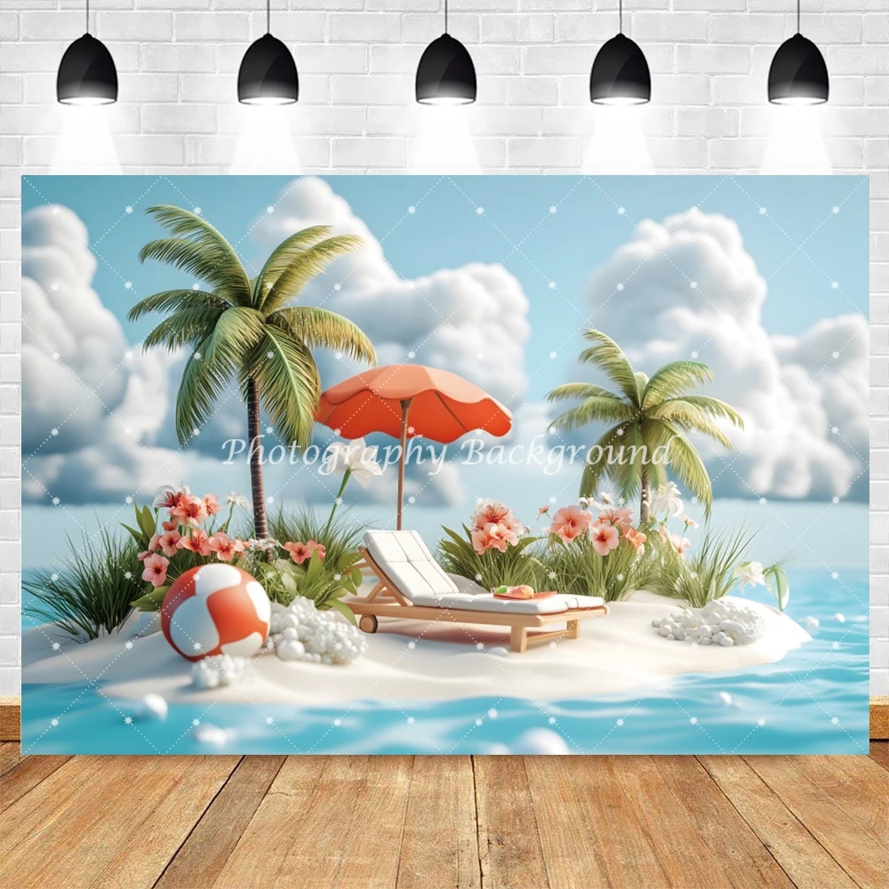 Summer Beach Party Photography Backdrop Parasol Recliner Sun Bath Travel Holiday Photo Photographic Background Photostudio Props