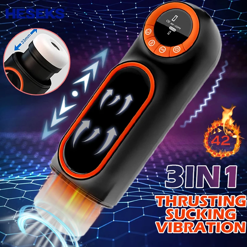 

HESEKS Auto Male Masturbator With LED Display 10 Thrusting 4 Sucking 10 Vibration Pussy Vaginas Real Blowjob Sex Toys For Men