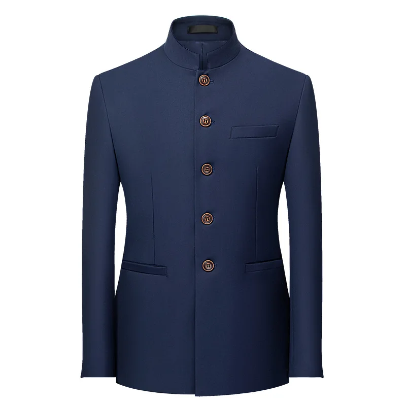 Primavera otoño hombres de negocios Casual Stand Collar Blazer moda traje chaquetas Color sólido boda Blazer prendas de vestir traje Tops hombre