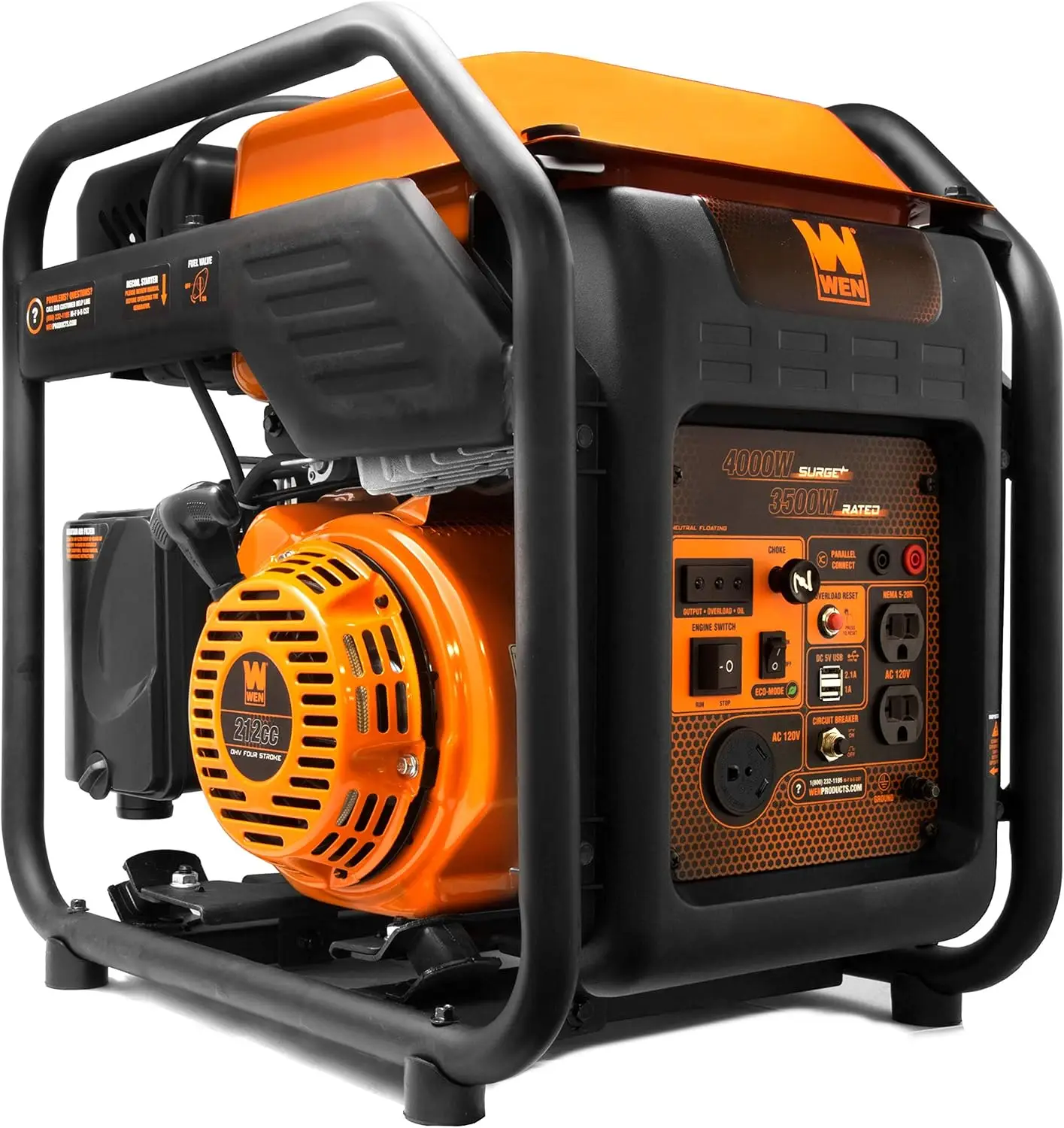 

WEN GN400i RV-Ready 4000-Watt Open Frame Inverter Generator, CARB Compliant, Black/orange