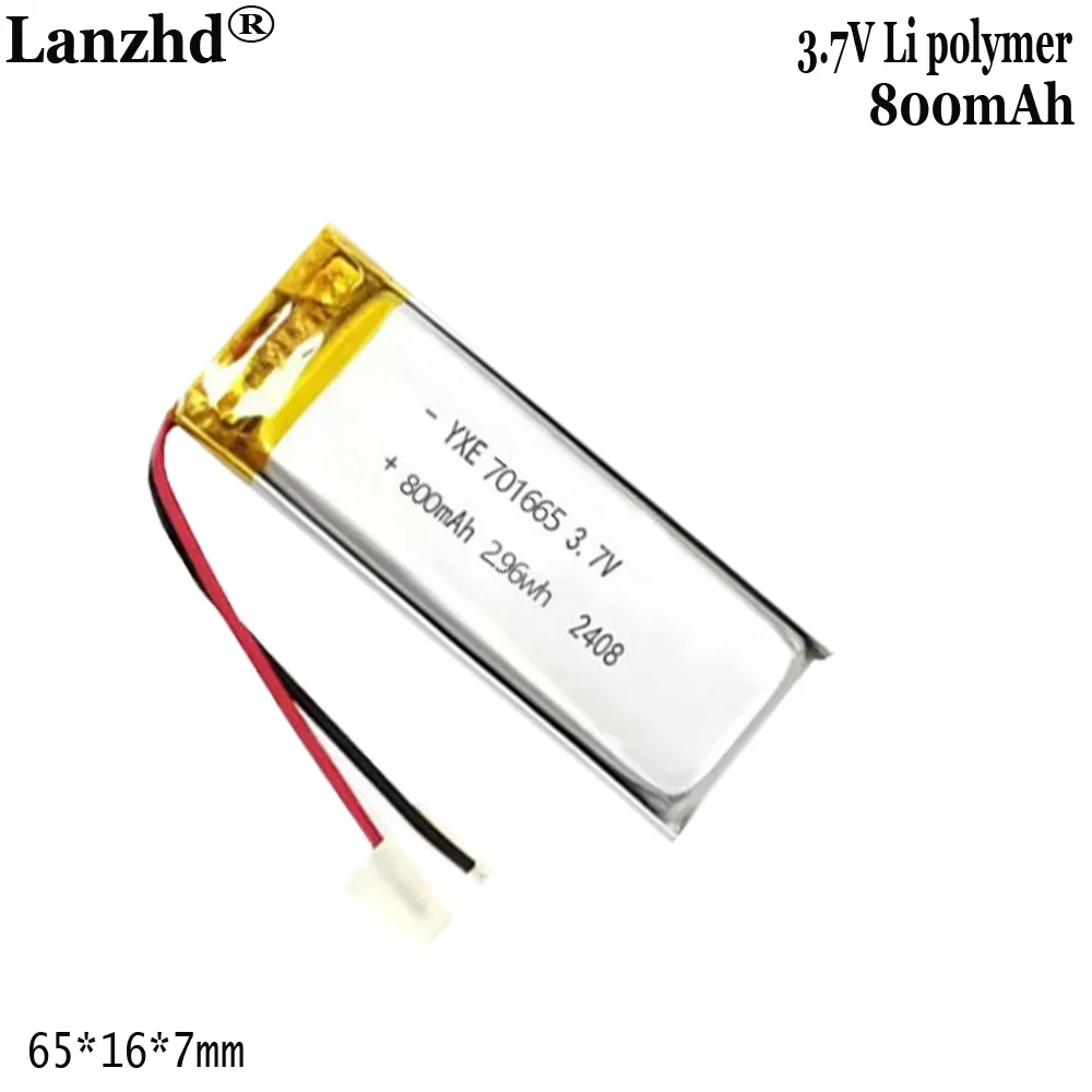 1-12 Buah Baterai 3.7V 800MAh 701665 Li Baterai Li-ion Polimer untuk Baterai Lithium Polimer Lampu LED Perangkat Kecantikan 3C Digital