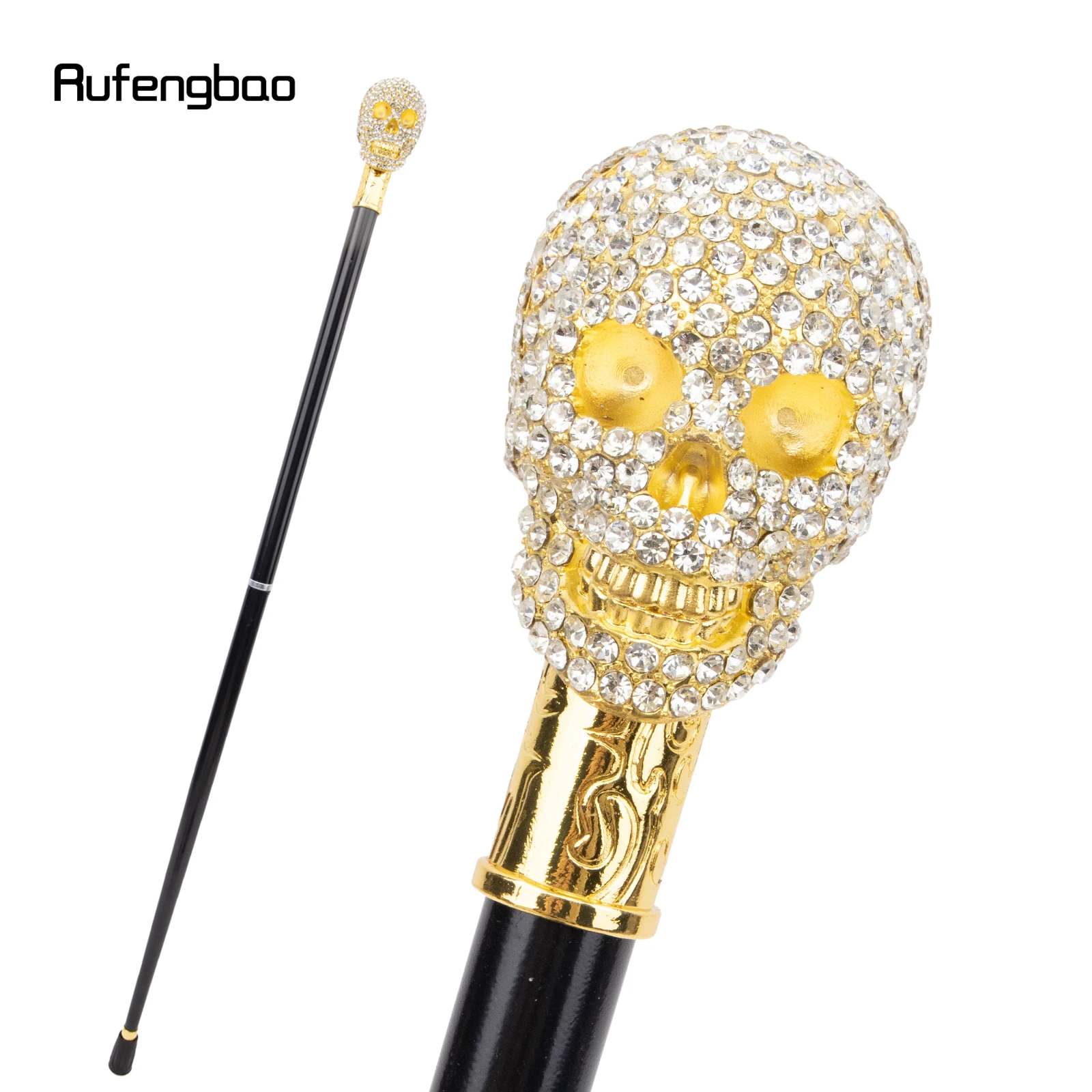 Artificial White Diamond Skull Walking Cane Fashion Decorative Walking Stick Gentleman Elegant Cosplay Cane Knob Crosier 90cm