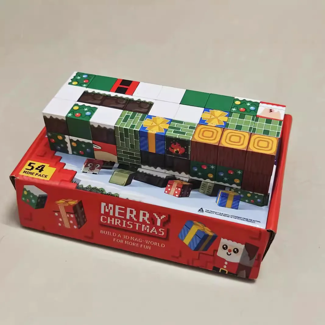 54szt Christmas Block Blocks My World Magnetic Toy DIY Assembly Classic Model Block Set Zestaw prezentów urodzinowych dla dzieci i noworocznych