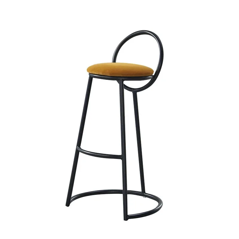 Light Luxury Design Iron Bar Chairs Home Kitchen High Stool Nordic Bar Furniture Front Desk Reception Chair Soft Bag Back Chair